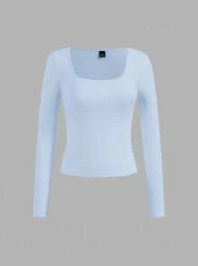 SHEIN Essnce Bộ 4 áo thun cổ tròn tay dài màu trơn đơn giản, thoải mái dành cho nữ, phù hợp cho mùa thu/đông - Nhiều màu - Xem 12