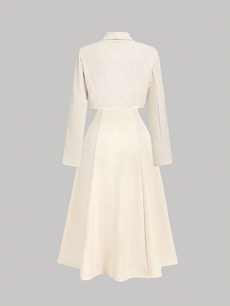 SHEIN MOD بدلة نسائية تتكون من جاكيت وفستان بلون المشمش - لون مشمشي - مشاهدة 4