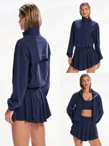 GLOWMODE 防水轻质网球腋下后网眼面板可调节下摆腰长夹克健身训练网球 - Dark Blue - 查看 8