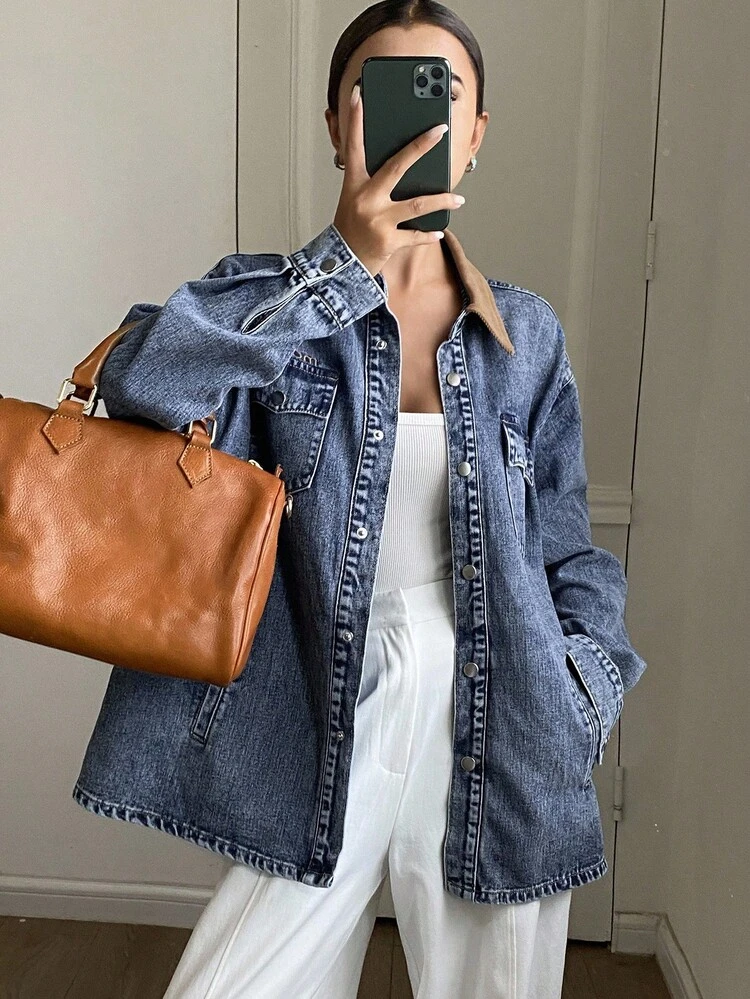 New Autumn Loose Casual Vintage Distressed Women Denim Jacket And Coat
