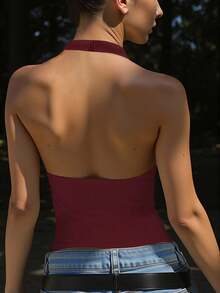 Zyxie Women's Fashion Casual Sexy Solid Color Halter Backless Tank Top