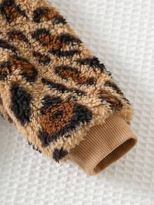 Cozy Pixies Baby Girl Leopard Print Thermal Lined Stand Collar Half-Zip Pullover Sweatshirt Leopard Print Baby Clothes Baby Girl Leopard Jacket Fall Winter - Brown - View 3