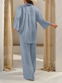 Women Blouse And Pant Two Peices Set - Grey - View 2