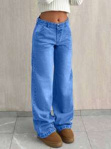 SHEIN Tall TALL CASUAL LOW WAIST BAGGY LOOSE STRAIGHT LEG JEAN - Baby Blue - View 3
