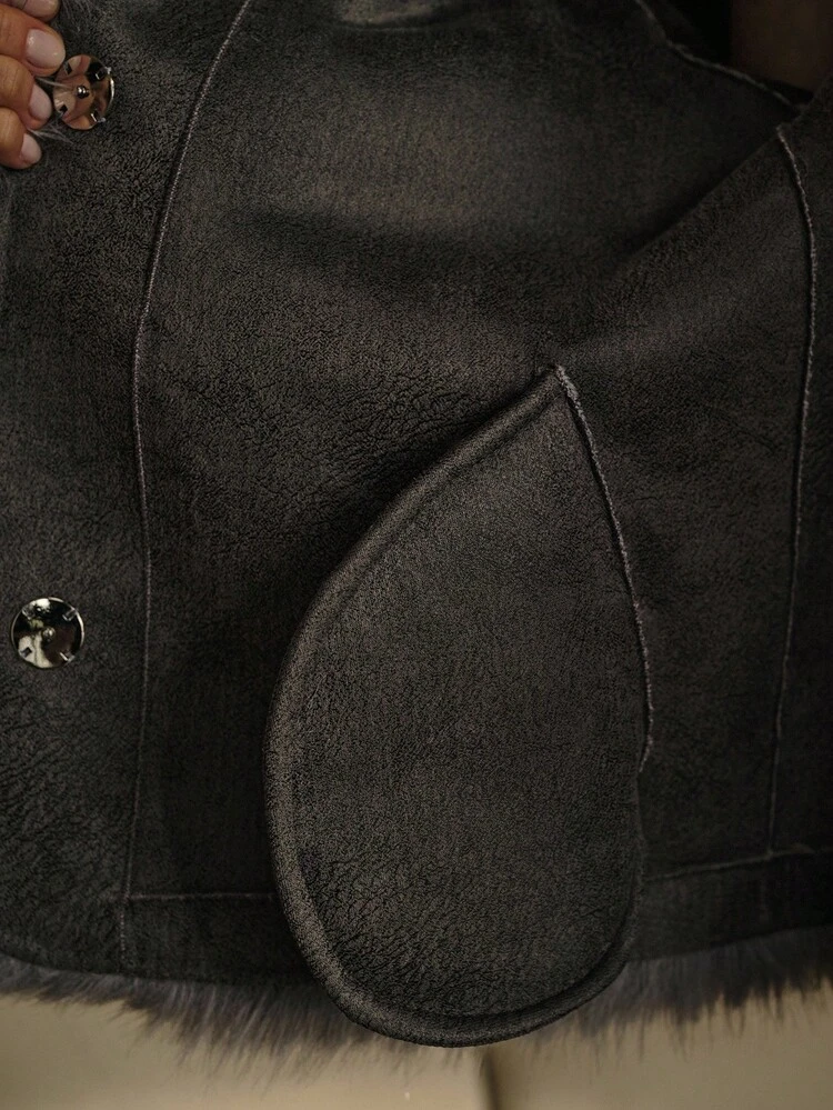 ROUND NECK FAUX FUR COAT