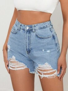 EURMUSE Women's Ripped Denim Shorts - Light Wash - View 4