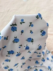 SHEIN 少女女孩白色针织蓝色小碎花休闲可爱吊带连衣裙，适合居家休闲 - 淺藍色 - 查看 8