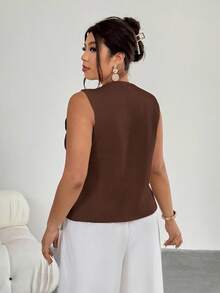 Firerie Damska metalowa ozdoba słoneczna z okrągłym dekoltem, modna dzianinowa kamizelka w dużym rozmiarze, bez rękawów, dzianinowy top w kolorze brązowym, damska letnia bluzka, dzianinowy top, sweter, kamizelka na jesień/zimę