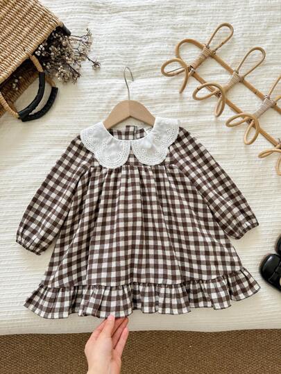 LMoss Kids LMoss Baby Girl Woven Plaid Casual Puff Sleeve Dress Baby Girl Plaid Dress Brown Baby Dress Checkered Baby Clothes Baby Vintage Dress Mocha Baby Clothes Baby Checkered Dress Baby Girl Brown Plaid Dress Baby Brown Dress Mocha Baby Dress Fall Winter