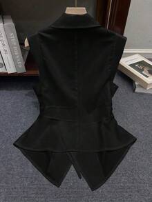 INAWLY 女式标准尺码纯色简约无袖休闲衬衫 - 黑色 - 查看 2