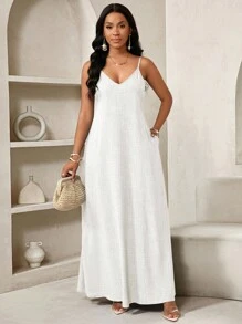 SHEIN Lady 2025 新款白色女士波西米亚风露背女士宽松长裙女士连衣裙宽松露肩生日和活动礼服/节日礼服度假服装女士波西米亚风/波西米亚风女士服装吊带上衣非洲女士服装女士连衣裙夏季热带女士连衣裙新品女士连衣裙沙滩裙复活节连衣裙/复活节女士连衣裙/复活节服装女士白色长裙 - 白色 - 查看 7