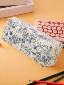 1 件别致碎花铅笔盒、文具袋、化妆包、桌面收纳袋、自然风格、返校、铅笔袋、书包 - 彩色 - 查看 10