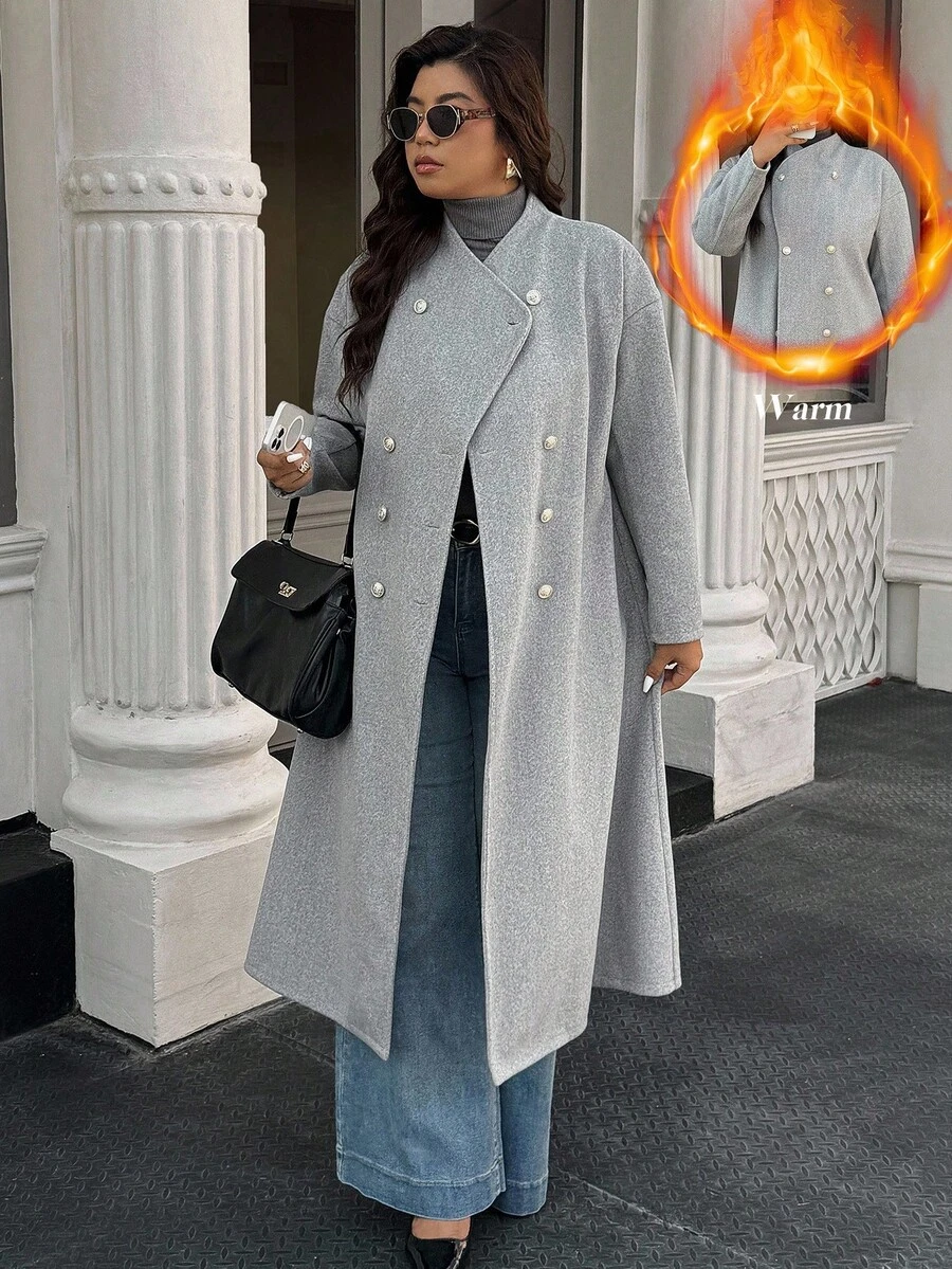 Easura Veste décontractée à manches longues pour femmes, grande taille, chaude pour l'automne/l'hiver, vêtement pour femmes - Gris pâle - Voir 1