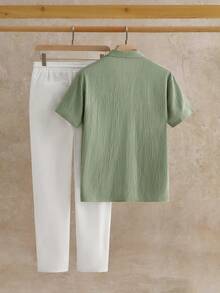 HIMLAND 2pcs/Set Men's Casual Shirt & Pants Set, 2 Piece Matching Vacation Set, Cozy Outfits