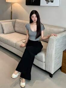 Modelyn French Style High Waist Side Pleated Versatile Slimming Women Pants Fall Cloth For Women - Black - View 5