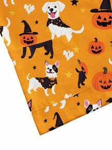 PopScrub Women's Halloween Pattern Nurse Doctor Uniform Top,Orange V-Neck Short Sleeve Double Pocket Pet Grooming Lab Workwear,Summer Functional Scrub Top - Orange - View 4