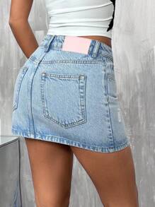 EURMUSE Low Waist Light Wash Mini Denim Skirt