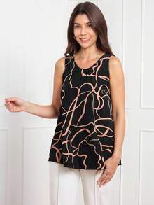SHEIN LUNE Women's Casual Random Print Sleeveless Shirt - Black - View 6