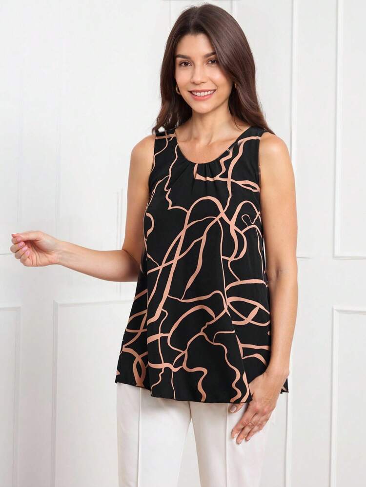 Women's Casual Random Print Sleeveless Shirt