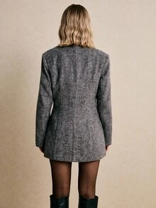 Poéselle 女士斜纹软呢外套，带垫肩和口袋，收腰西装外套，灰色斜纹软呢西装外套，保暖女士纯色长袖双排扣口袋优雅外套，女士冬季外套，女士冬季夹克，时尚女士夹克，时尚西装外套，女士秋季，女士秋季，女士冬季，女士新年外出 - 灰色 - 查看 8