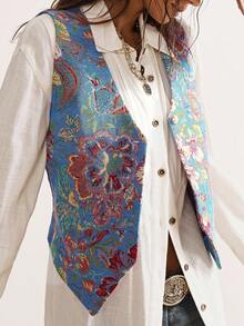 Bohemela Chaleco casual con estampado floral de jacquard, chaqueta bohemia de vacaciones con trenzas para otoño/invierno - Multicolor - Ver 4