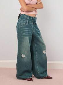 COUREZ Double Waistband Oversized Jeans /Y2K Going Out Outfits Fall Women Clothes Fall Clothes Cute Low Rise Jeans
