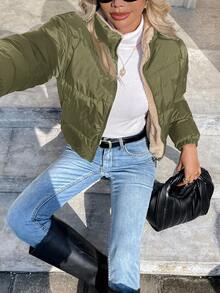 Siren Gaze Women's Solid Color Long Sleeve Zipper Front Casual Winter Jacket Green Casual Green Christmas - Army Green - View 6