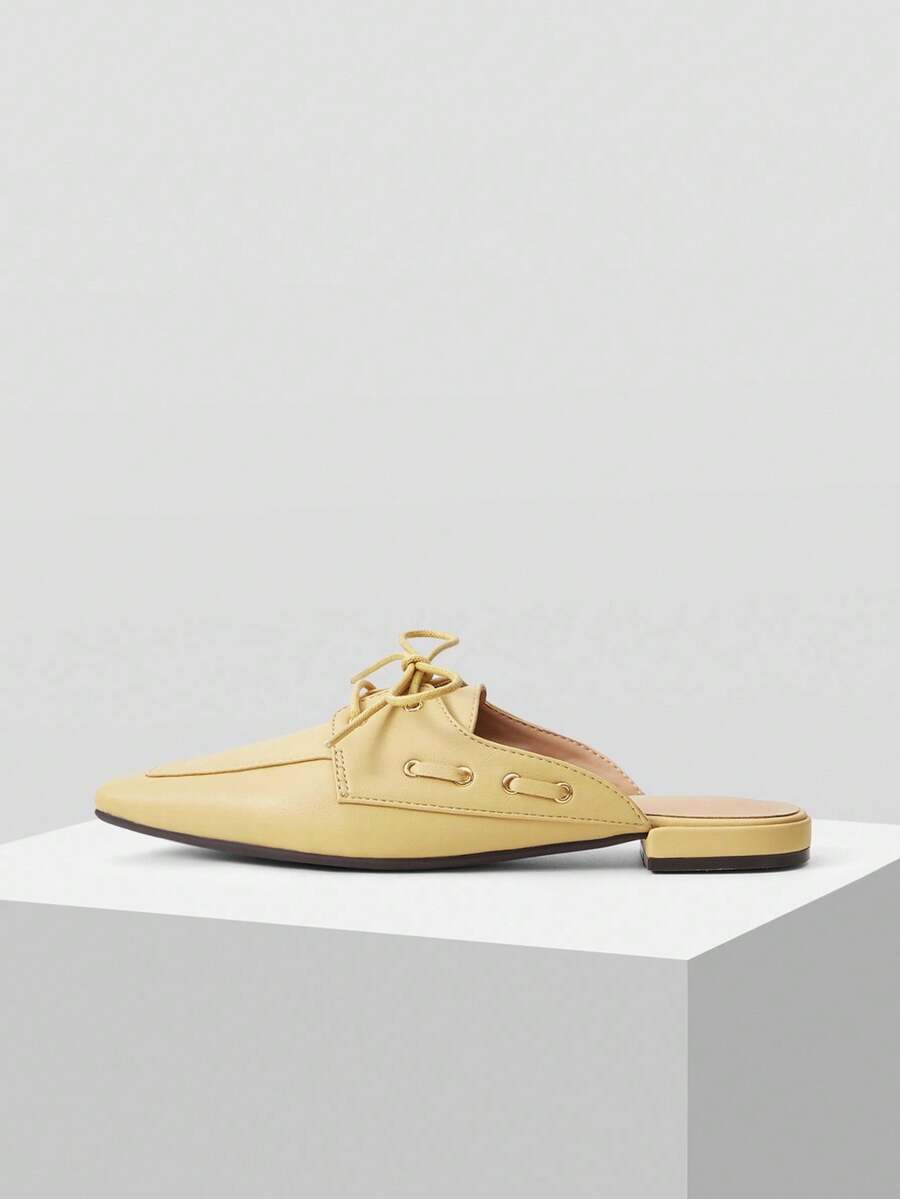 Mnmlis Women's Lace-Up Pointed Toe Backless Flat Casual Shoes - Apricot - View 1