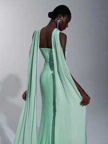 Elitara 优雅奢华薰衣草紫色 V 领串珠褶饰紧身胸衣美人鱼下摆正式礼服，适合女士正式晚礼服 - 薄荷綠 - 查看 4