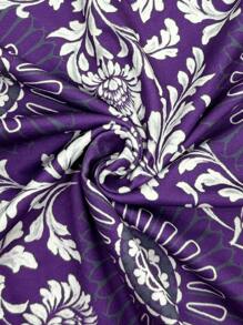 Sunspun 大码女式春夏短袖撞色图腾印花优雅复古休闲度假A字T恤 - 紫色 - 查看 5