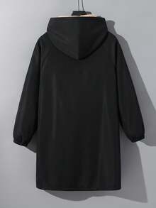 SHEIN Teens Boys' Casual Comfortable Versatile Thermal Lined Hooded Long Jacket Suitable For Christmas, Home, Commute, School, Daily Casual, Travel, Outdoor Party, Sports, Fall Autumn And Winter Clothes Boys Long Coats Winter Coat Boys Long Black Coat Hooded Coat For Boys Plush Coat - Black - View 2