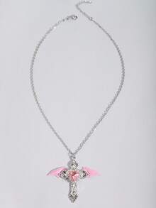 ROMWE Vintage Gothic Style Sword Pendant Necklace, Suitable For Daily Wear - Pink - View 3
