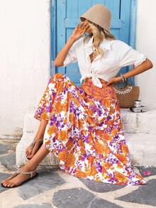 Vivid Eden Gonna casual con stampa floreale e volant sul fondo per donne - Multicolore - Visualizzare 4