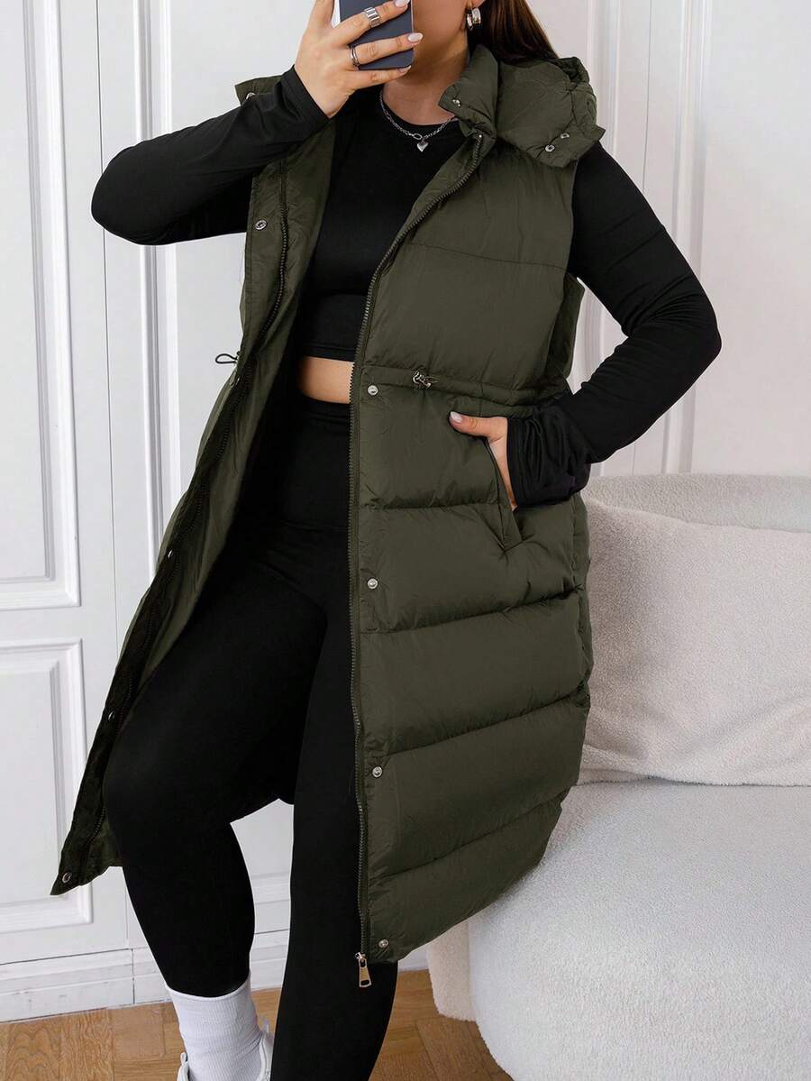 EURMUSE Áo khoác vest mùa đông màu đen dài có mũ trùm đầu cỡ lớn - xanh quân đội - Xem 1