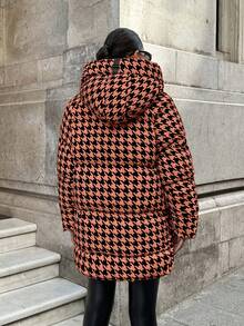 EURMUSE Pied De Poule Printed, Keep Warm Feature, Draw String Hem Detailed Puffer Winter Coat - Multicolor - View 2
