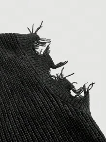 Skyraze 女士纯色V领休闲针织毛衣 - 黑色 - 查看 3