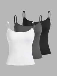 Comfortcana 3pcs Casual Camisole Set, Versatile Slim Fit Tank Top For Women, Suitable For Summer