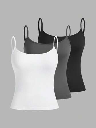 Comfortcana 3pcs Casual Camisole Set, Versatile Slim Fit Tank Top For Women, Suitable For Summer