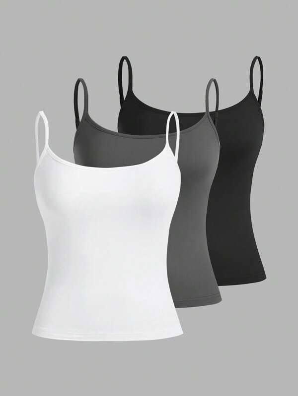 SHEIN EZwear 3pcs Casual Camisole Set, Versatile Slim Fit Tank Top For Women, Suitable For Summer