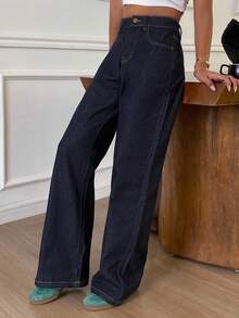 Livesso 女士宽松休闲直筒牛仔裤，秋冬新品