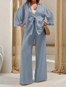 Women Blouse And Pant Two Peices Set - Grey - View 7