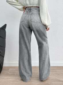 EURMUSE HIGH RISE WIDELEG Y2K STYLE LOOSE FIT WOMEN JEAN - Grey - View 2