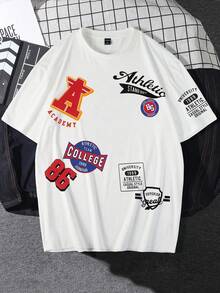 Manfinity LEGND 男士圆领休闲短袖 T 恤，带字母图案印花，适合外出，男友礼物 - 白色 - 查看 6