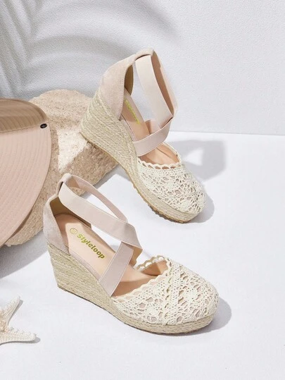 Styleloop Fashionable Minimalist Rope Thick Bottom Wedge Women's Sandals, Gold Material, Resort Style Design, Spring/Summer