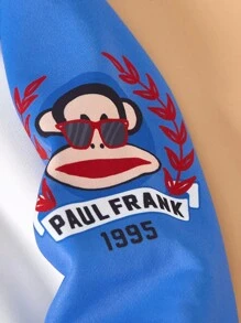 Paul Frank X SHEIN Moletom feminino casual estilo universitário, estampa de desenho animado engraçado, bloco de cores, ombro caído, solto, primavera/outono - Multicolorido - Ver 9