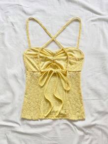 Soleia 女士花卉提花褶皱吊带背心黄色上衣 - 黃色 - 查看 2