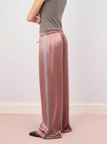 COUREZ 缎面低腰运动裤 / Y2K 出门可爱低腰裤 - 卡其色 - 查看 6