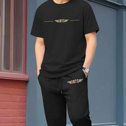 2개/세트 캐주얼 라운드 넥 반팔 탑과 끈 조절 바지