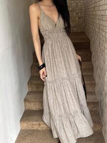 Livesso Women's Summer Spaghetti Strap Waist Midi Dress,Fall Women Clothes Long Sleeve Dress