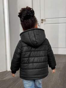 SHEIN Babygirl Cute Black Warm Fleece Hooded Padded Coat, Autumn/Winter Fall - Black - View 2